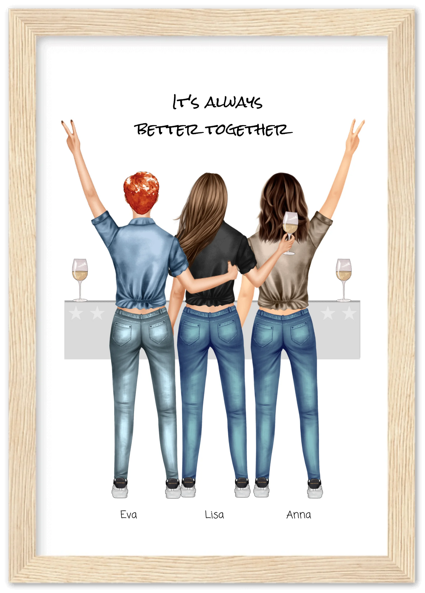 3 Beste Freundinnen Poster gerahmt - True Friends - Beste Freundin Bild personalisiertes Geburtstagsgeschenk - Ostergeschenk - Geschenk Schwester