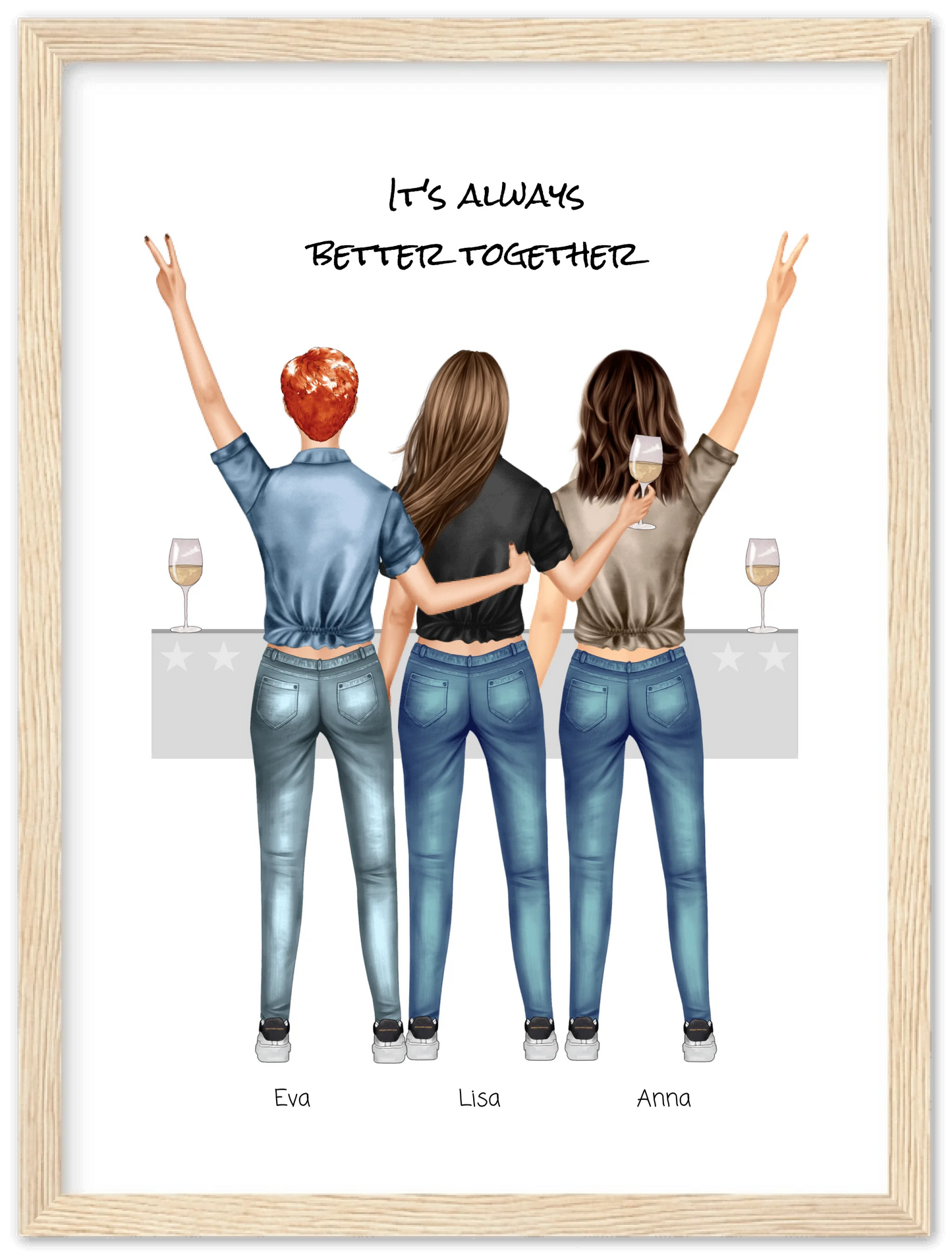 3 Beste Freundinnen Poster gerahmt - True Friends - Beste Freundin Bild personalisiertes Geburtstagsgeschenk - Ostergeschenk - Geschenk Schwester