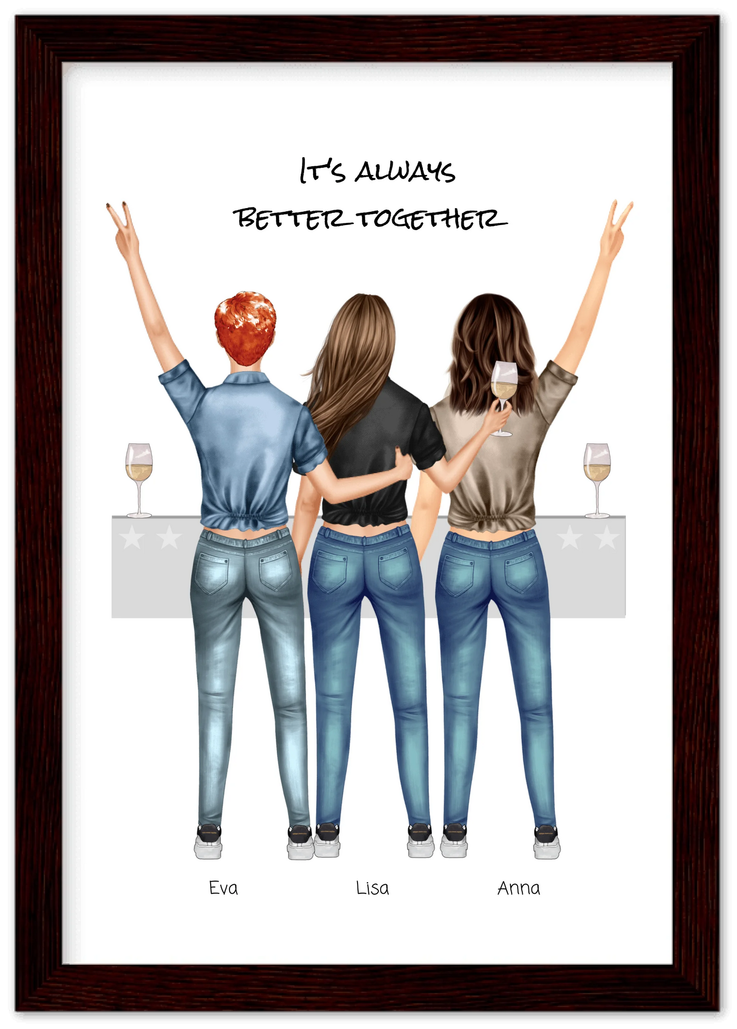 3 Beste Freundinnen Poster gerahmt - True Friends - Beste Freundin Bild personalisiertes Geburtstagsgeschenk - Ostergeschenk - Geschenk Schwester