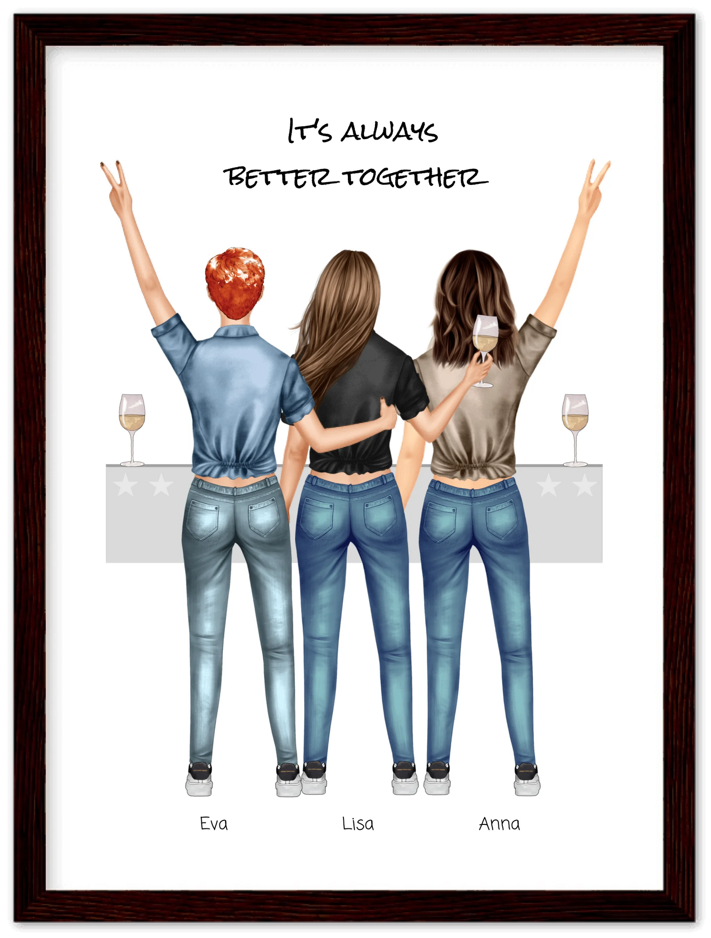3 Beste Freundinnen Poster gerahmt - True Friends - Beste Freundin Bild personalisiertes Geburtstagsgeschenk - Ostergeschenk - Geschenk Schwester