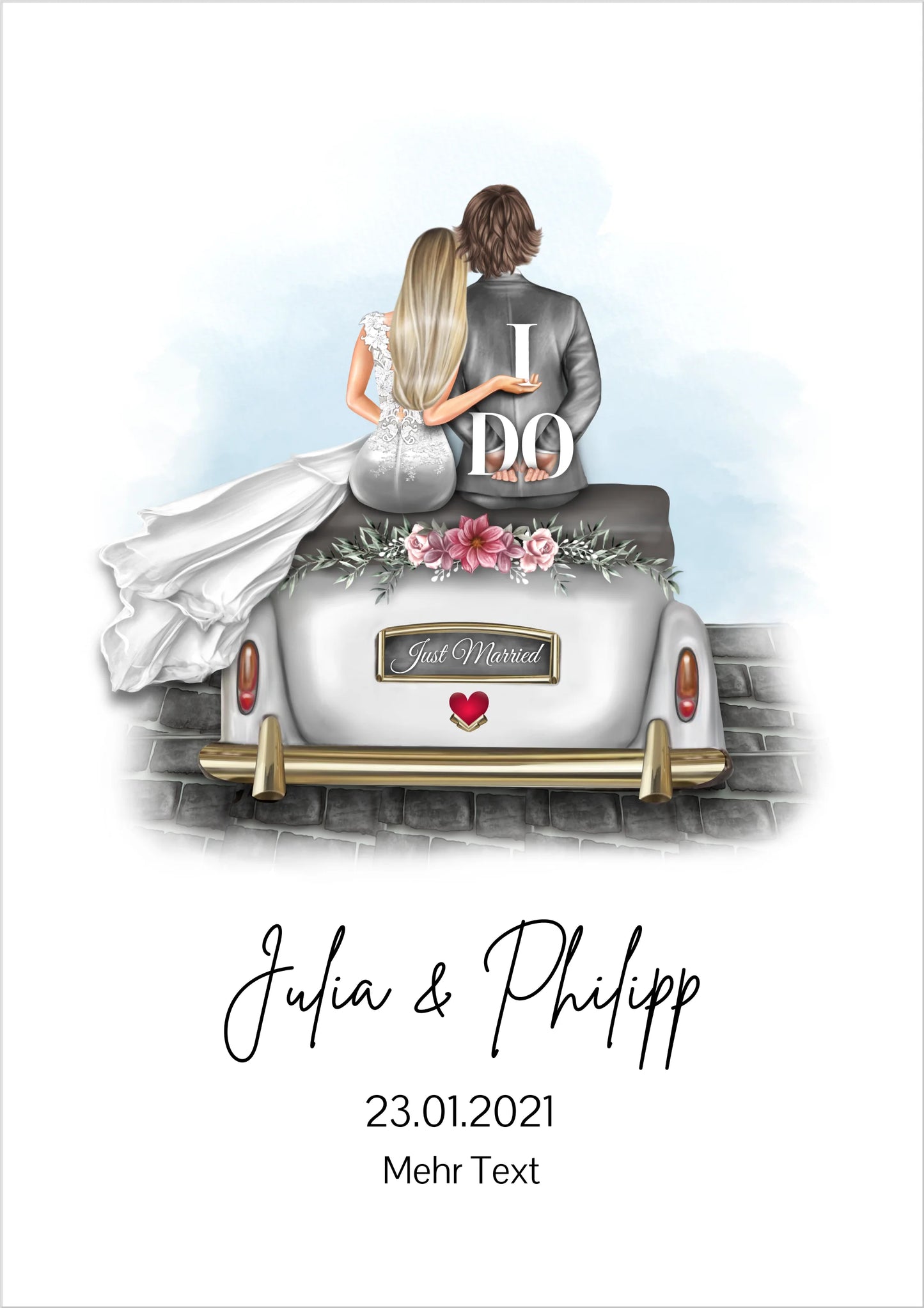 Hochzeitspaar im Hochzeitsauto | Personalisiertes Poster Hochzeitsgeschenk | Geschenk Wedding Car Hochzeit