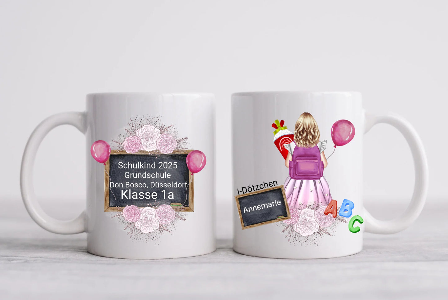 Personalisierte Tasse-Schulkind 2025-Personalisiertes Geschenk zur Einschulung Tasse für Mädchen - Einschulungsgeschenk | Kindertasse