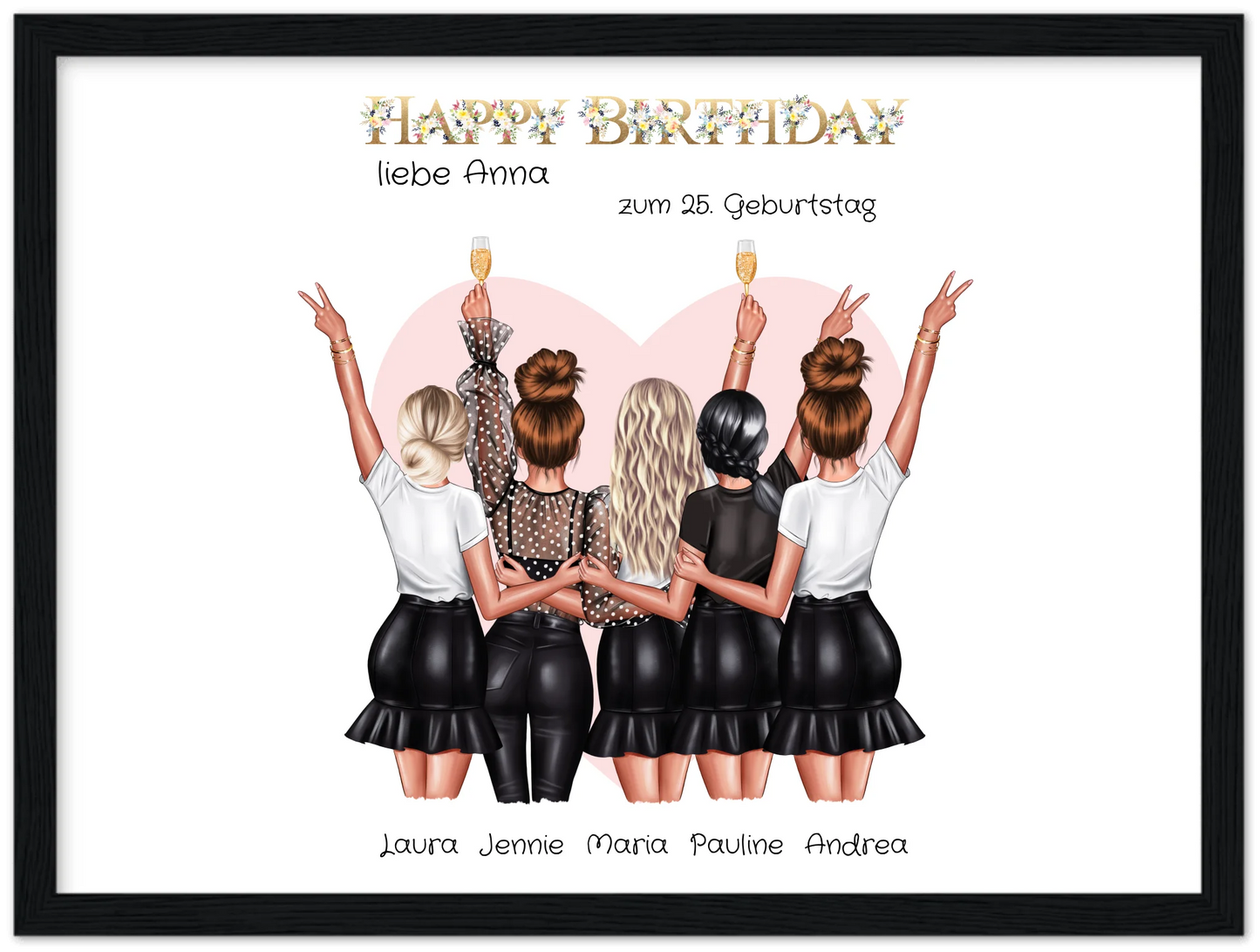 Personalisiertes Geburtstag Poster Geschenk beste Freundin | 5 Freundinnen Bild Geschenk | Glückwunsch Geschenk beste Freundin