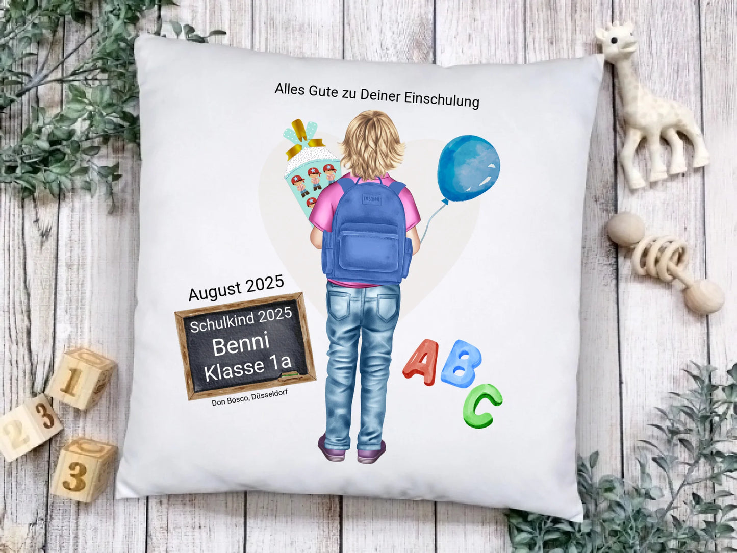 Schulkind 2025 - Einsschulungsgeschenk personalisiertes Kissen Junge