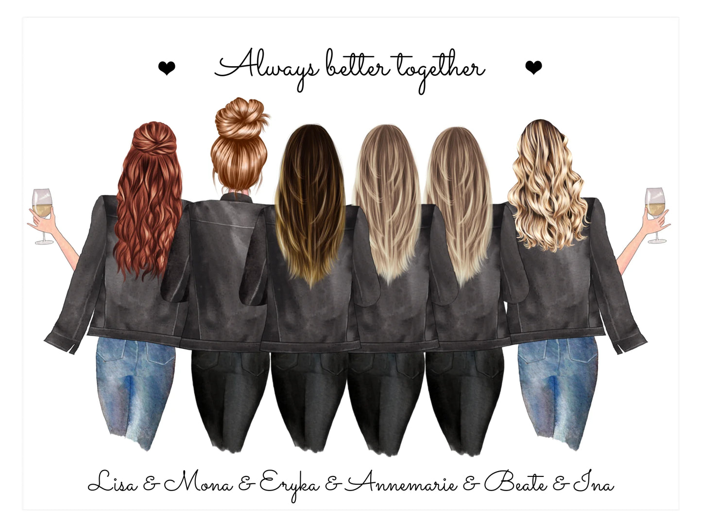 6 beste Freundinnen Bild | Poster Geschenk personalisiert mit Spruch | Geburtstagsgeschenk Freundin, Schwester, Kollegin