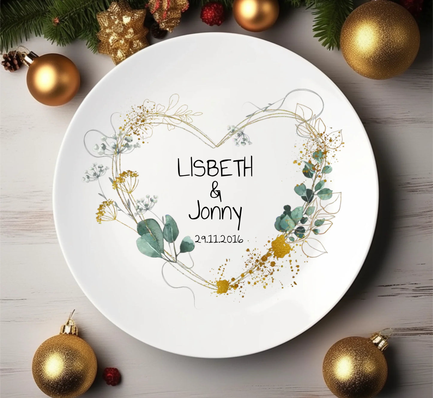 Geschenk Brautpaar, personalisierter Hochzeitsteller mit Namen & Datum, Geschenk zur Hochzeit, ideal als Gästeteller