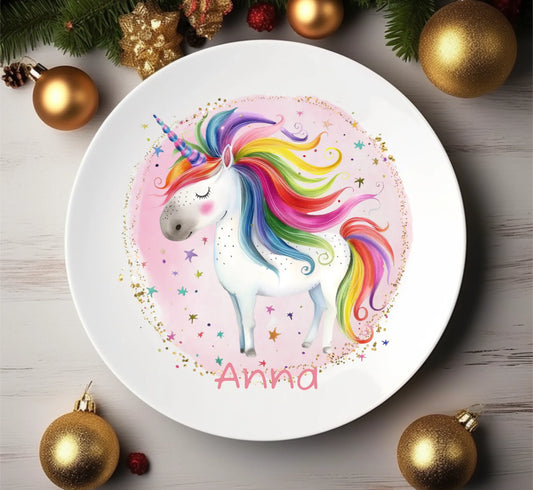 Personalisierter Kinderteller Einhorn Kindergeschirr Teller Geburtstagsgeschenk, Geschenk Einschulung