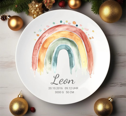 Personalisierter Kinderteller Regenbogen Mädchen Kindergeschirr Teller | Geschenk 1. Geburtstag, Einschulung
