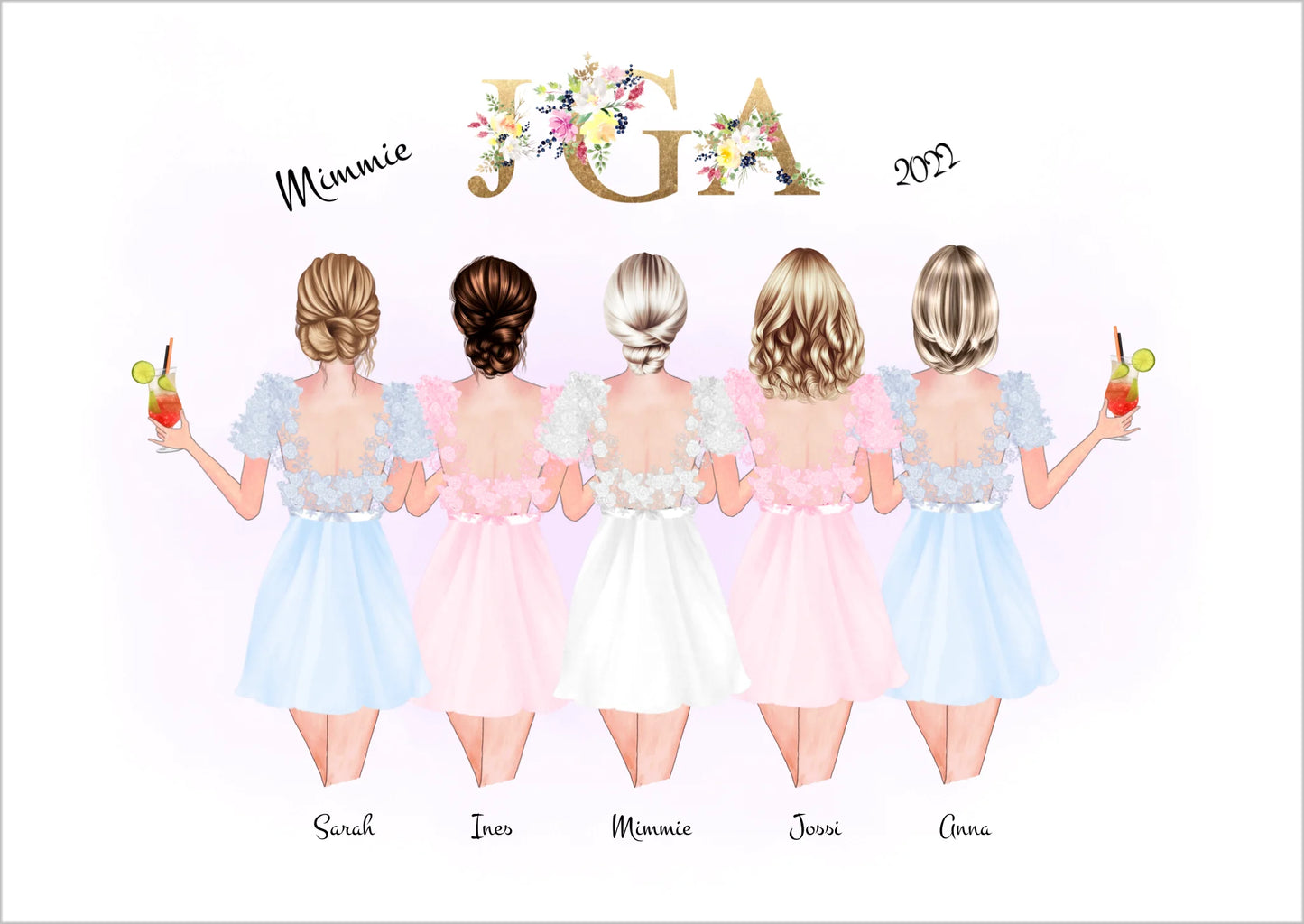 Personalisiertes Geschenk Junggesellinnenabschied Poster, Freundinnen Bild persönlich & individuell gestalten, JGA Braut, Brautjungfern