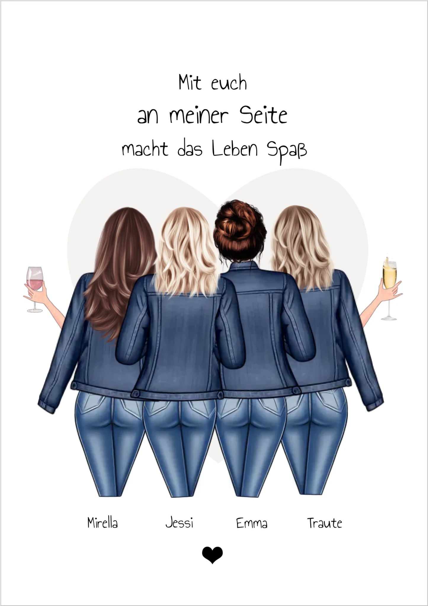 Geschenk 4 beste Freundinnen Poster - Bild Geschenk mit Spruch personalisiert - Beste Freundin Geschenk Geburtstagsgeschenk