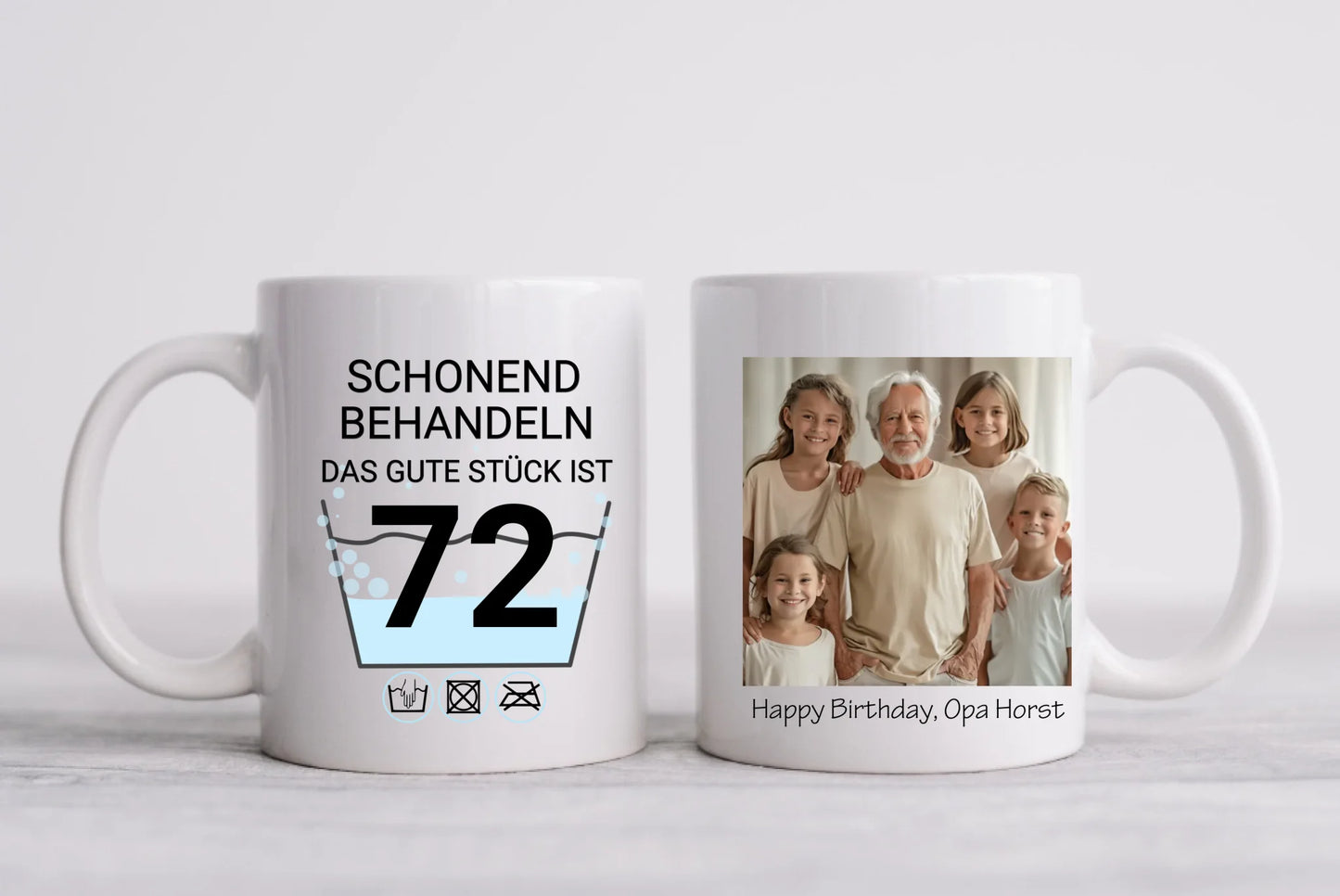 Fototasse 72. Geburtstag | Schonend Behandeln | Das gute Stück | Tasse Geschenk Opa, Oma, Freund Geburtstagsgeschenk mit Foto
