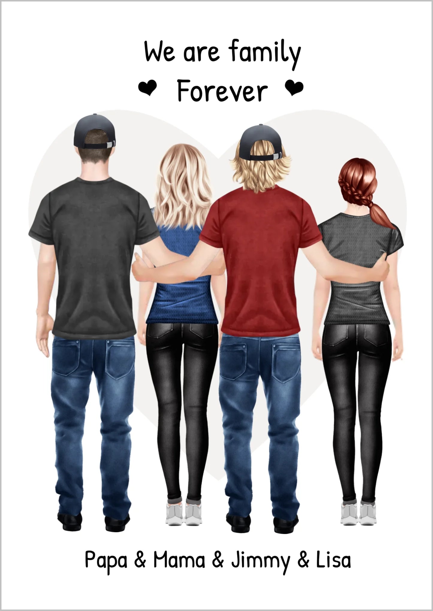 Personalisiertes beste Freunde Poster Geschenk Familie - Familienbild / Freundebild 4 Erwachsene - Familienportrait - We are family