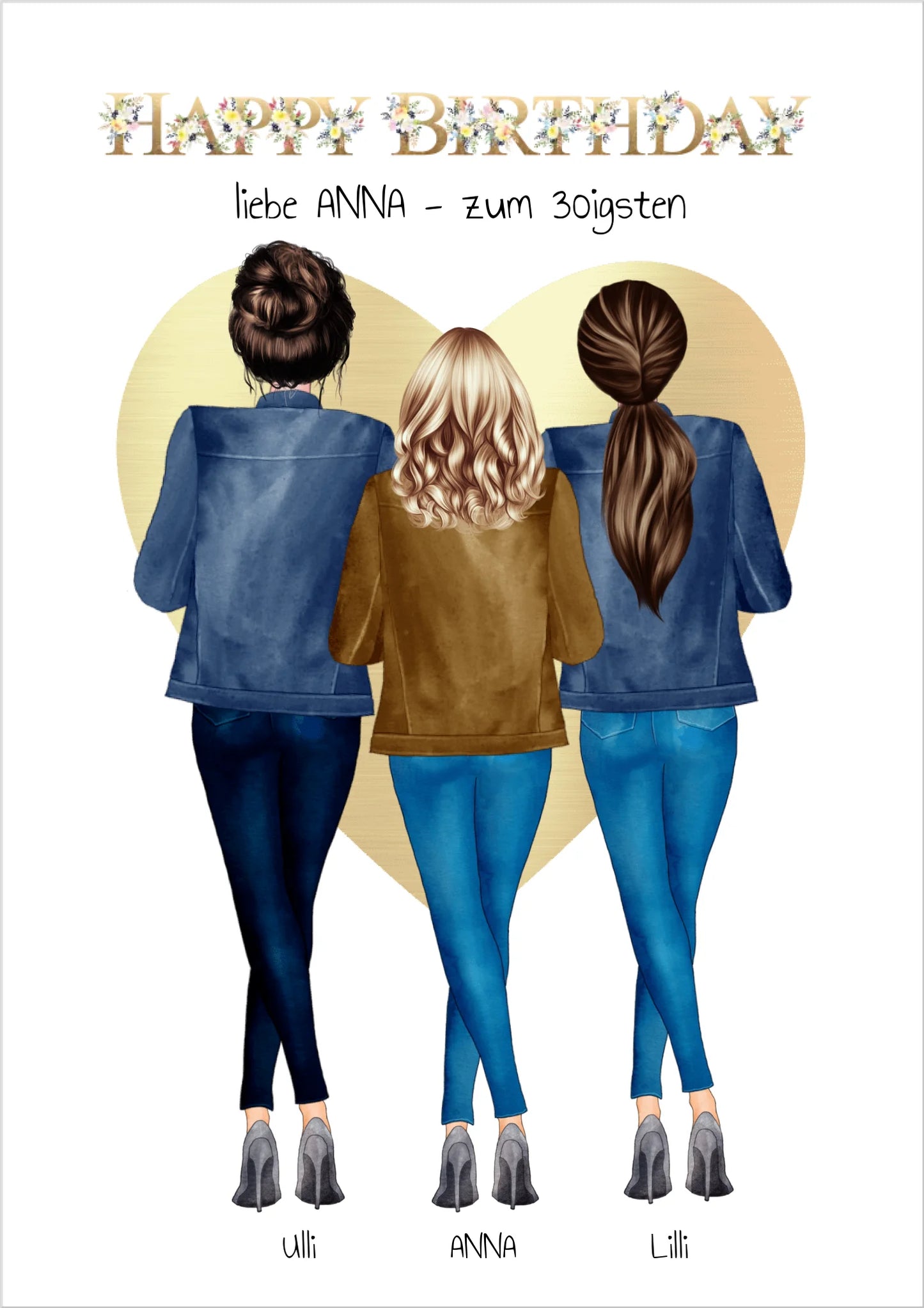 Beste Freundin 30. Geburtstag Geschenk - Freundin Bild mit 3 Frauern | Happy Birthday Poster