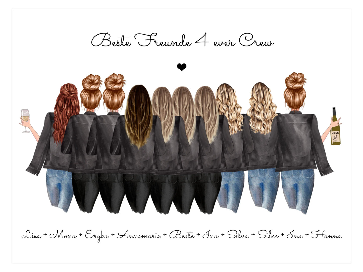 10 Freundinnen Bild individuell mit Namen Spruch personalisieren - Poster Geburtstagsgeschenk & Weihnachtsgeschenk