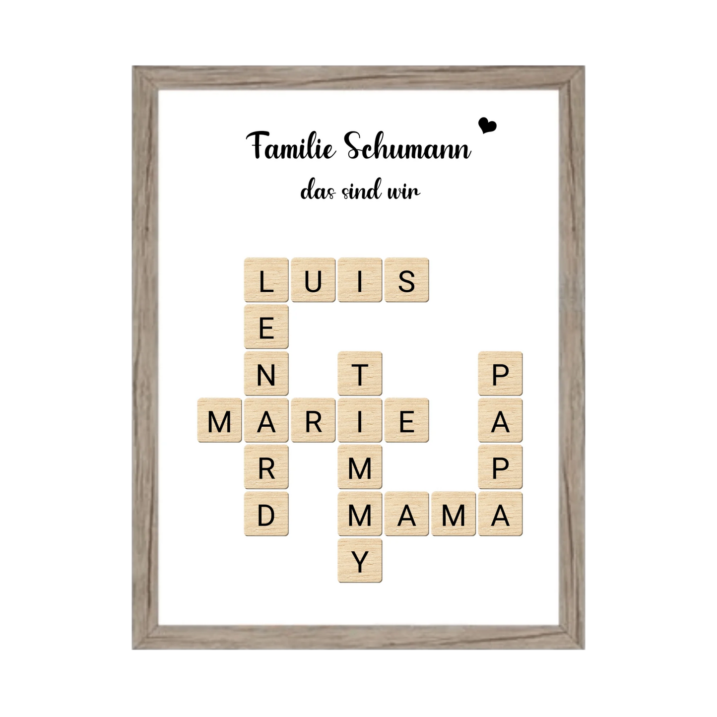 Weihnachtsgeschenk Familie - Personalisiertes Scrabble Bild Geschenk, Familienbild mit Familiennamen, Geburtstagsgeschenk