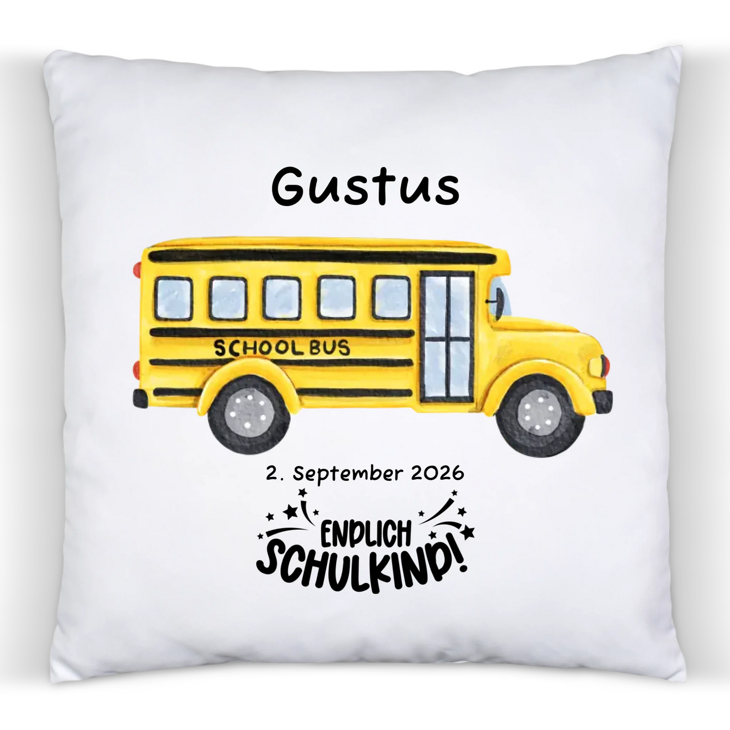 Schulkind 2026 | Schulbeginn Einschulungsgeschenk personalisiertes Kinder Kissen Schulbus