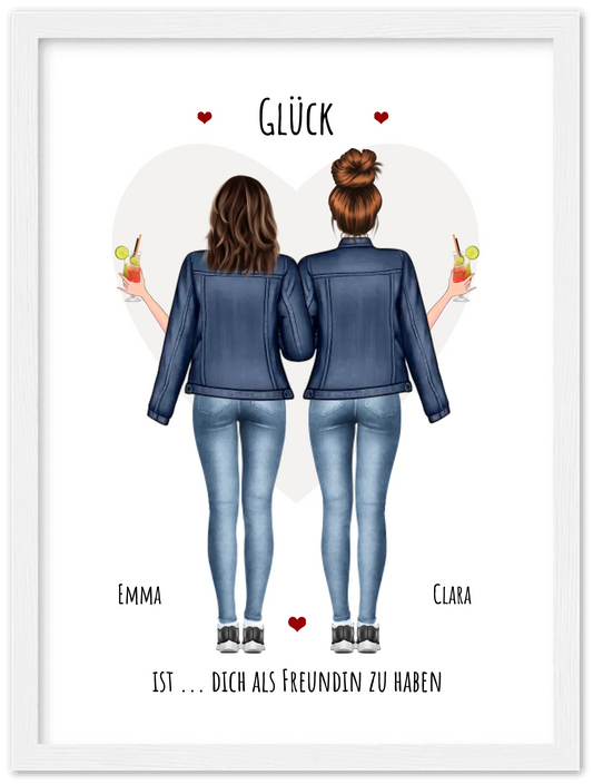 Glück dich als Freundin zu haben - 2 Beste Freundinnen Bild gerahmt - Personalisiertes Geschenk für Schwester Geburtstagsgeschenk - Weihnachtsgeschenk