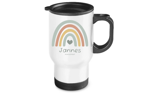 Personalisierter Becher Kinder aus Edelstahl mit Regenbogen Namen und Text Junge | Kinderbecher Geschenk Einschulung & Geburtstag | Edelstahl-Thermobecher für Kinder personalisiert