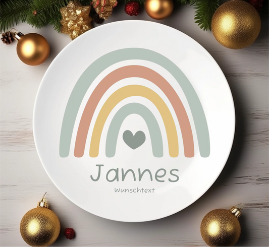 Personalisierter Kinderteller Regenbogen Junge Kindergeschirr Teller | Geschenk 1. Geburtstag, Einschulung