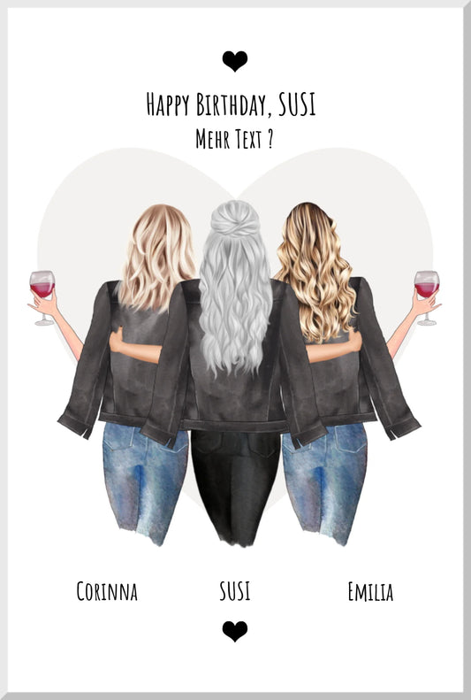 3 beste Freundinnen personalisiertes Poster - Geburtstagsgeschenk Happy Birthday to YOU