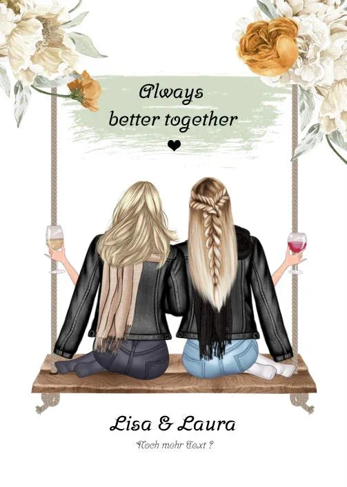Geschenke für deine beste Freundin mit 2 Frauen Namen und Wunschtext personalisiert.
