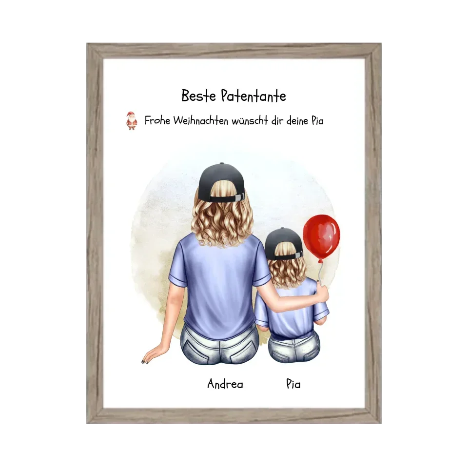 Personalisiertes Poster Patentante und Patenkind mit Namen, Geschenkidee Weihnachten