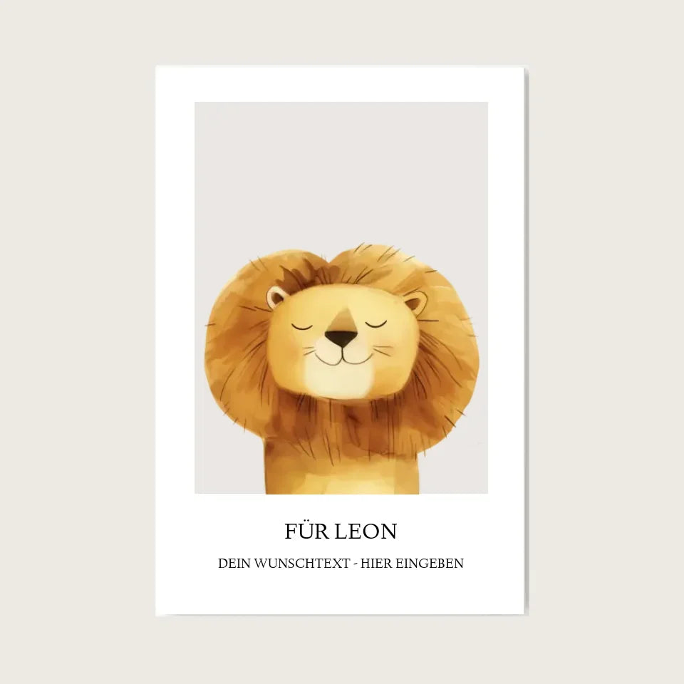 Personalisierbares Poster mit süßem Löwen-Illustration, Geschenkidee für Freunde und Familie