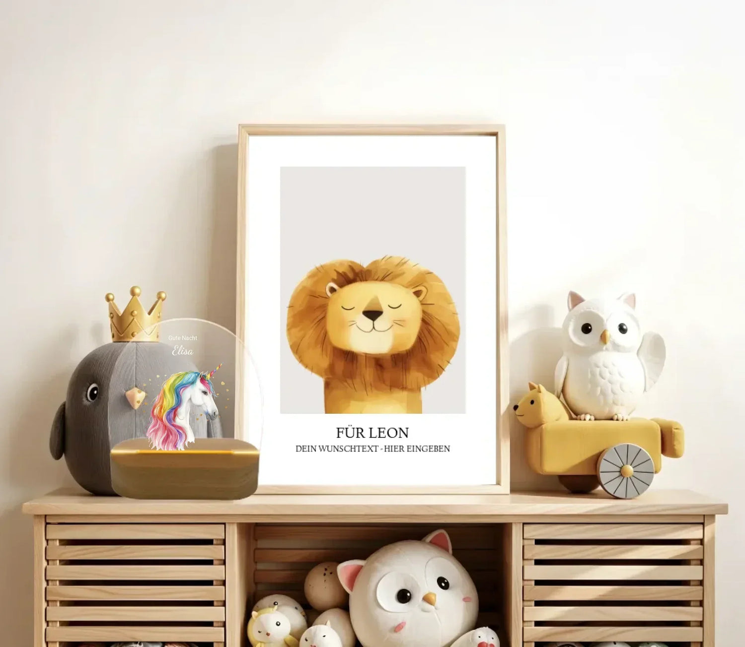 Personalisierbares Kinderzimmer-Poster mit Löwen-Motiv, Deko Eule, Einhorn-Nachtlicht, Geschenke für Freunde