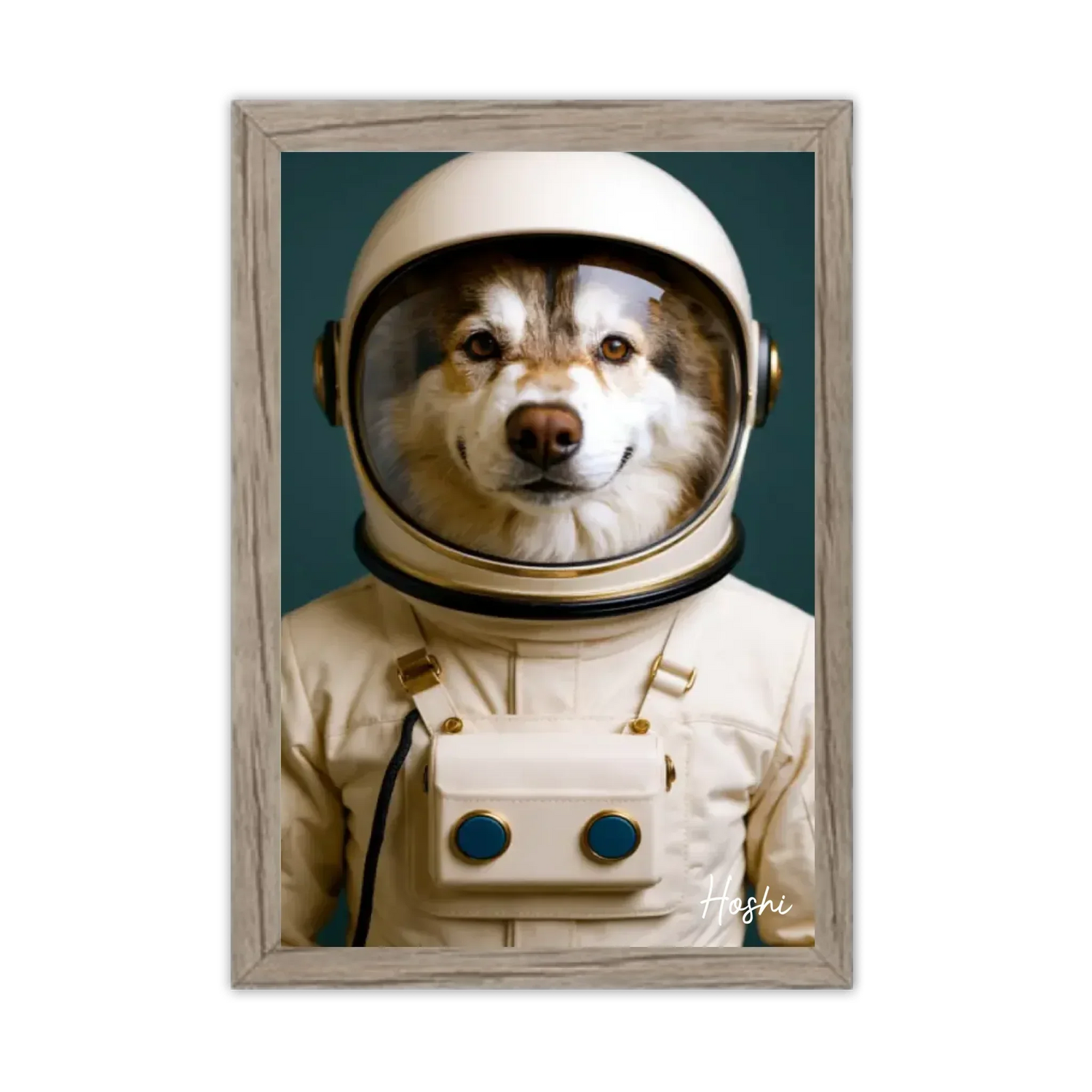 KI-Hundeposter mit Namen von deinem besten Freund aus deinem Hundfoto, einfach online erstellen.
