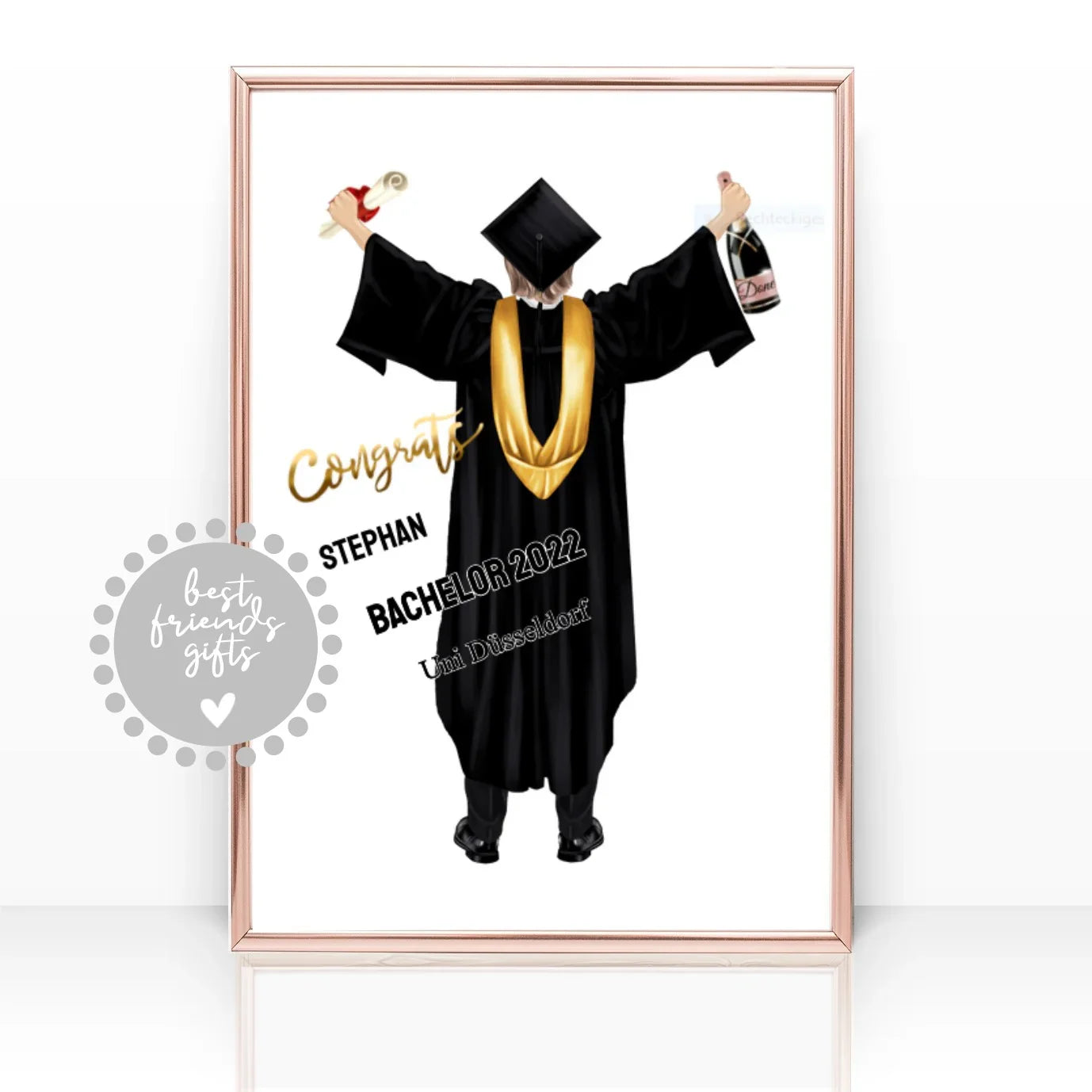 Personalisierte Geschenkidee: Poster mit Absolvent in Talar, Bachelor 2022, Uni Düsseldorf