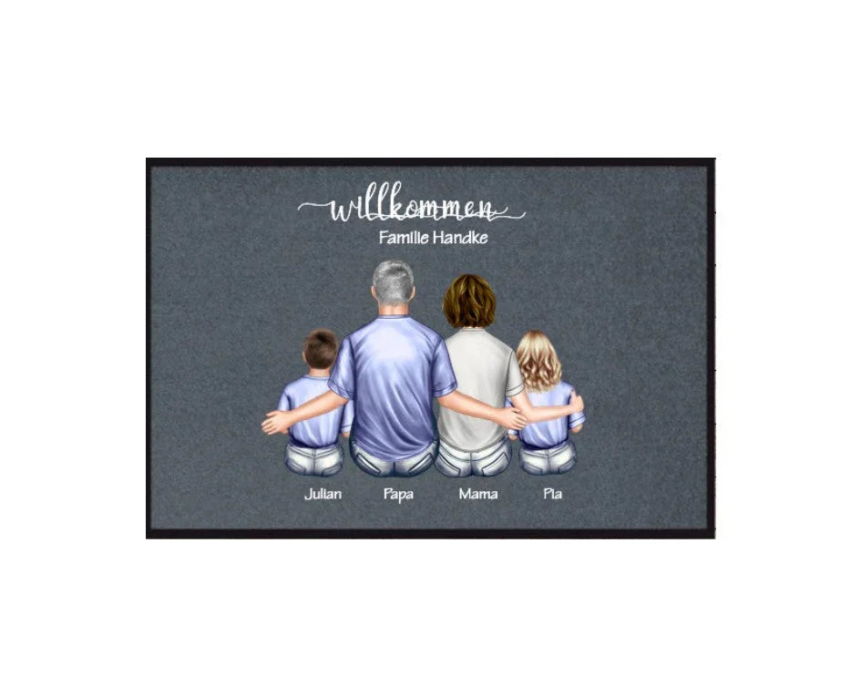 Personalisierte Fußmatte Familie mit Namen und Text für 1-5 Personen gestalten.