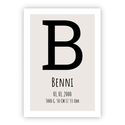Monogramm Poster - Personalisiertes Geburtsposter - Name Datum  -Minimalistisch individuell Geschenk Namensposter