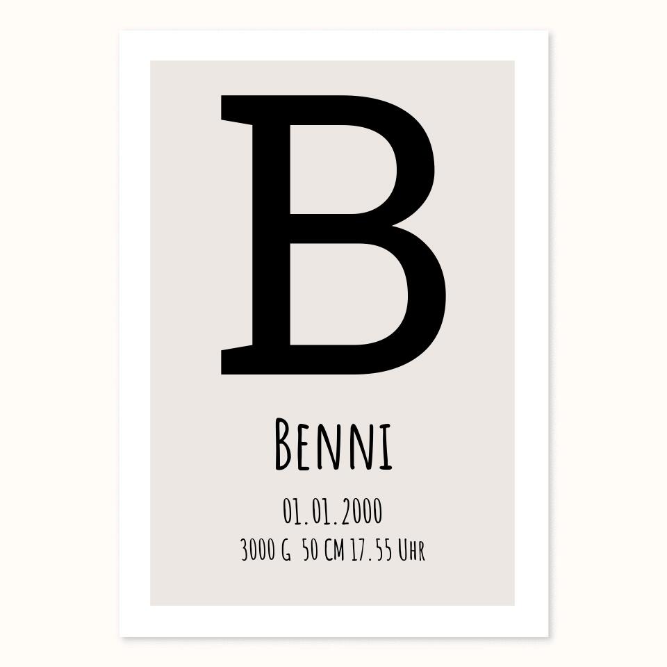 Monogramm Poster - Personalisiertes Geburtsposter - Name Datum  -Minimalistisch individuell Geschenk Namensposter