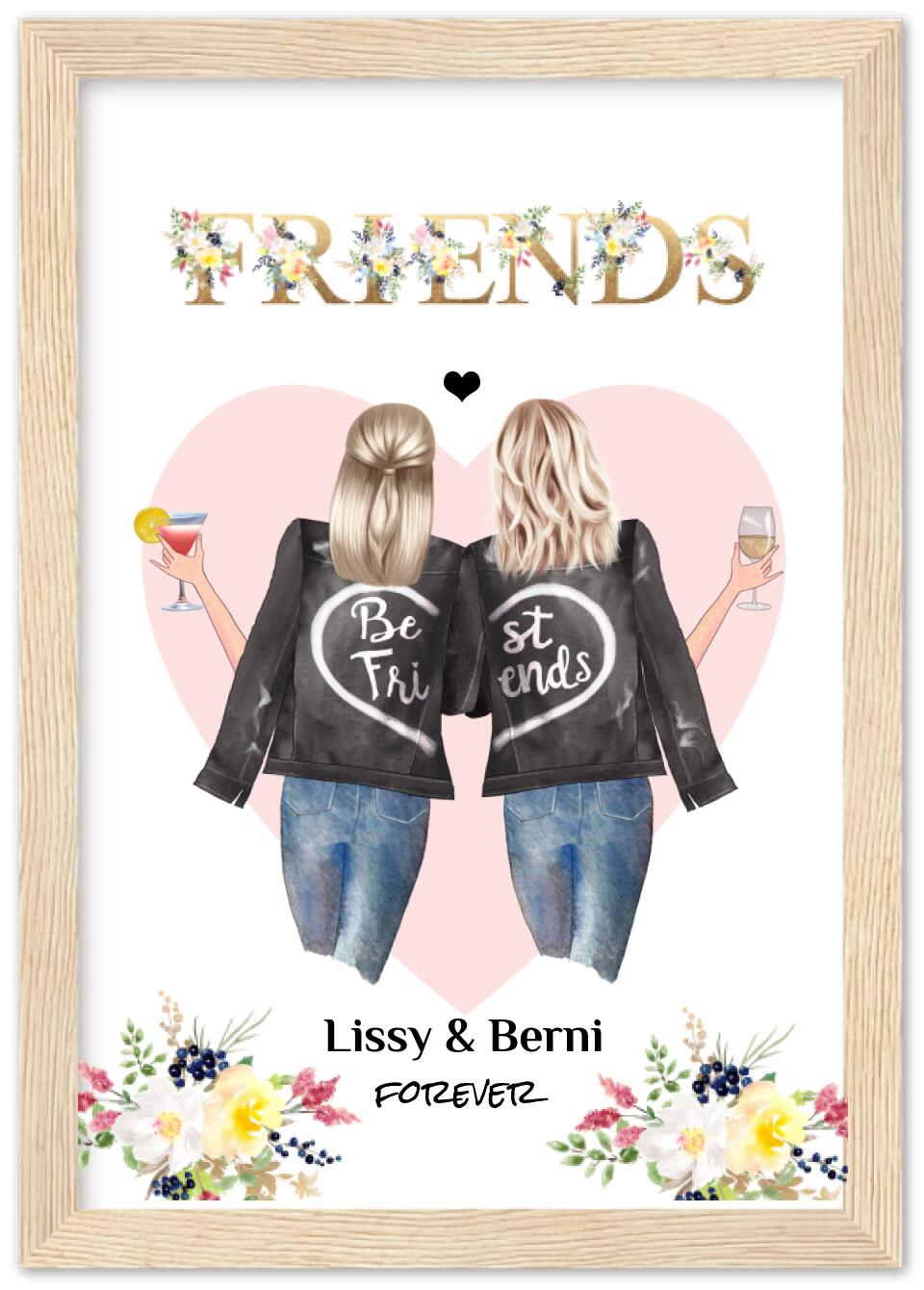 2 Beste Freundinnen Poster gerahmt - Beste Freundin Bild Geschenk - Geburtstagsgeschenk - Ostergeschenk - Geschenk Schwester