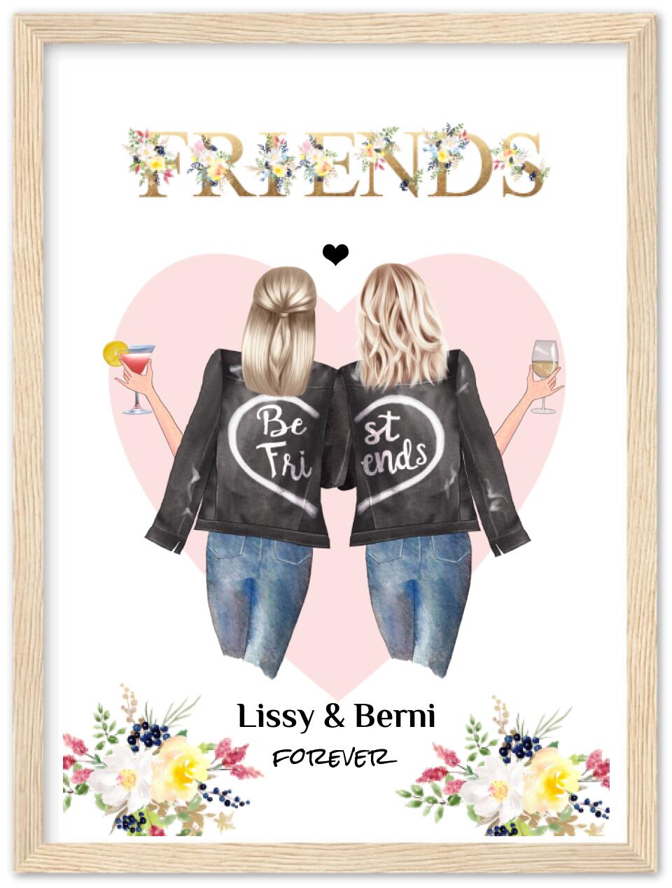 2 Beste Freundinnen Poster gerahmt - Beste Freundin Bild Geschenk - Geburtstagsgeschenk - Ostergeschenk - Geschenk Schwester