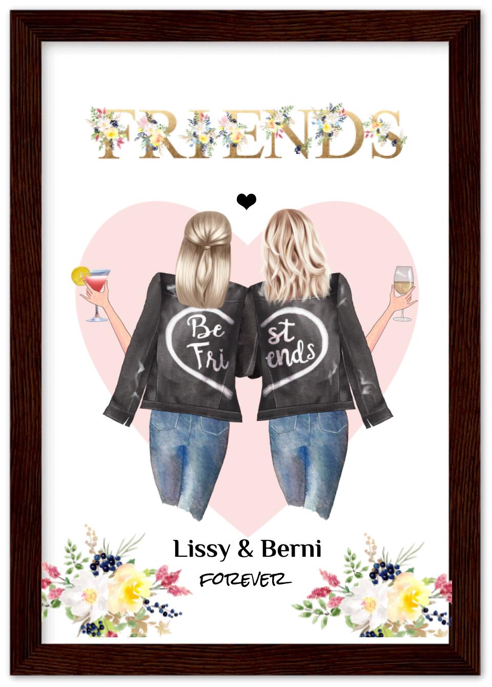 2 Beste Freundinnen Poster gerahmt - Beste Freundin Bild Geschenk - Geburtstagsgeschenk - Ostergeschenk - Geschenk Schwester