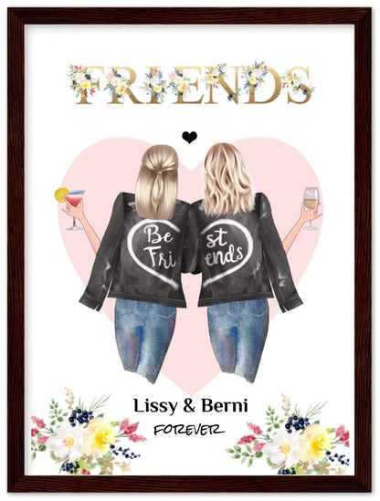 2 Beste Freundinnen Poster gerahmt - Beste Freundin Bild Geschenk - Geburtstagsgeschenk - Ostergeschenk - Geschenk Schwester