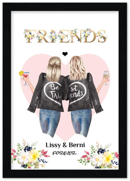 2 Beste Freundinnen Poster gerahmt - Beste Freundin Bild Geschenk - Geburtstagsgeschenk - Ostergeschenk - Geschenk Schwester