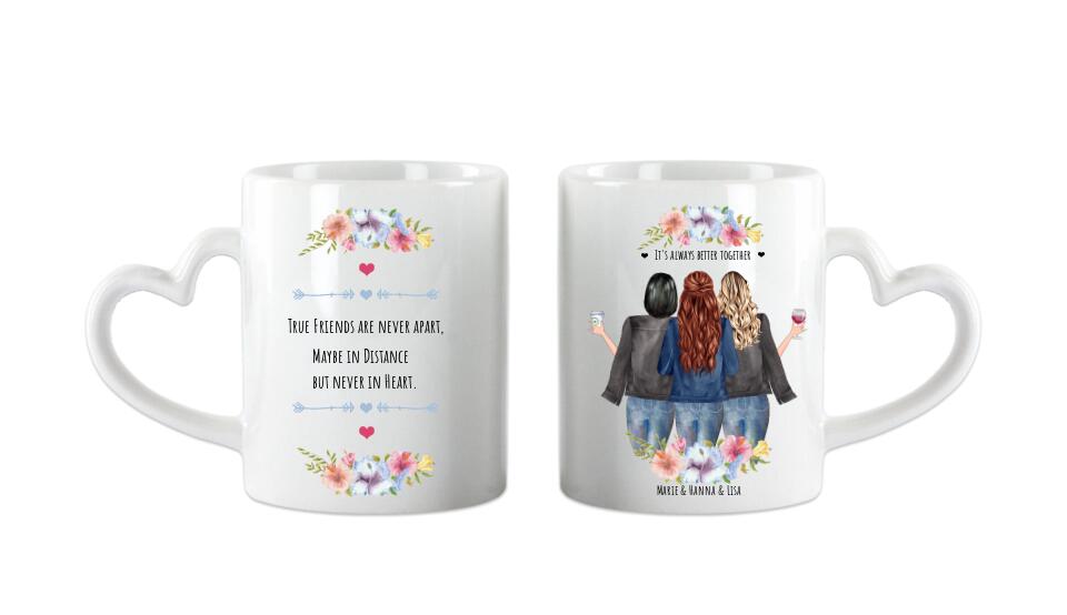 3 Beste Freundinnen Tasse personalisiert - Beste Freundin Geburtstagsgeschenk