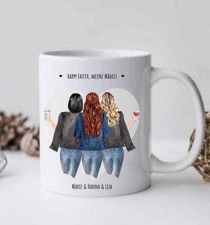 3 Beste Freundinnen Tasse personalisiert Ostergeschenk - Beste Freundin Ostertasse