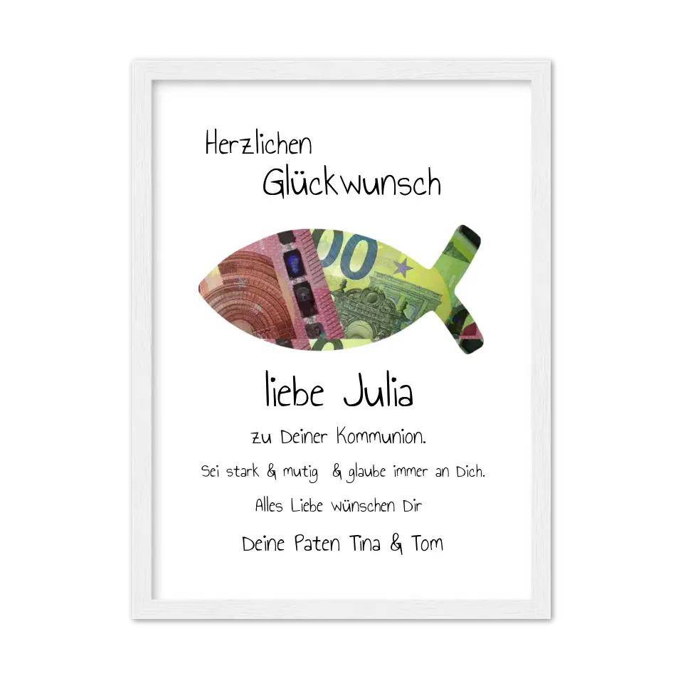Geldgeschenk Wunscherfüller - Personalisiertes Geschenk, Geldgeschenk zum Geburtstag, Jugendweihe, Kommunion, Konfirmation, Taufe & Geburt -Fisch zum selberausschneiden