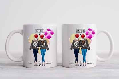 DICK & DÜNN  2 Beste Freundinnen Geschenk Tasse personalisiert, Kaffeebecher Schwester, Weihnachtsgeschenk