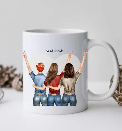Personalisierte Tasse 3 Beste Freundinnen, Kaffeebecher, Geschenkidee Freundin, Schwester, Kollegin, Weihnachtsgeschenk