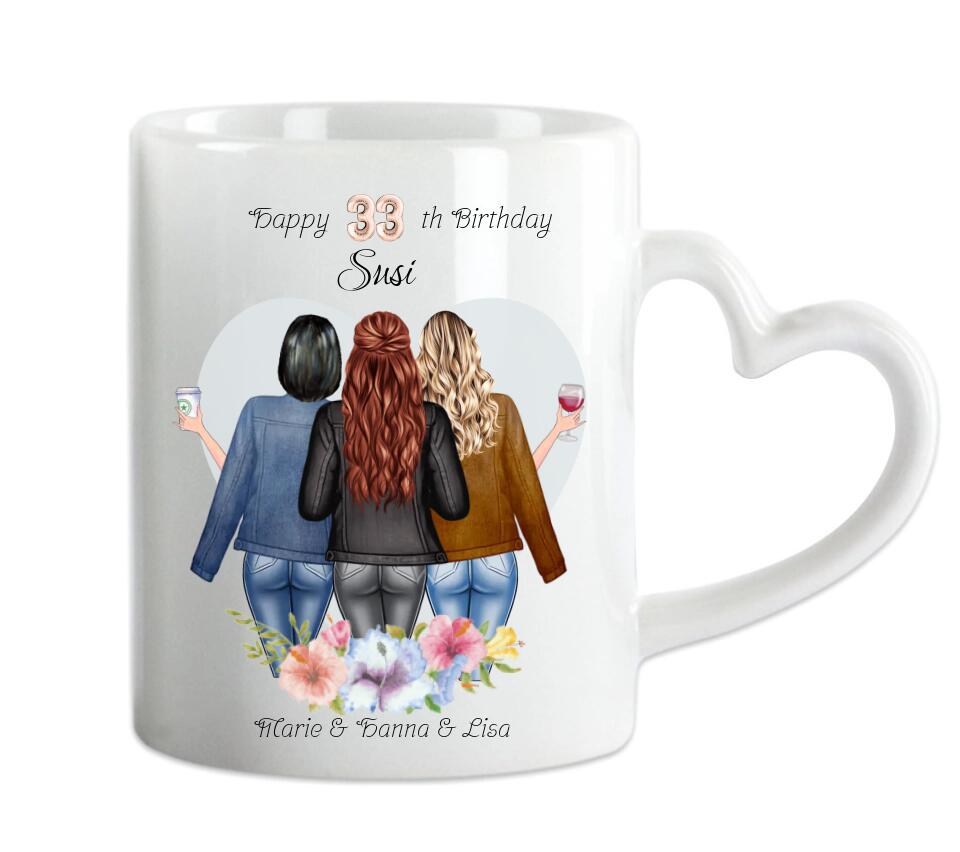 Personalisierte Tasse 3 beste Freundinnen Geschenk Geburtstagsgeschenk Freundin - Personalisierte Geburtstagstasse