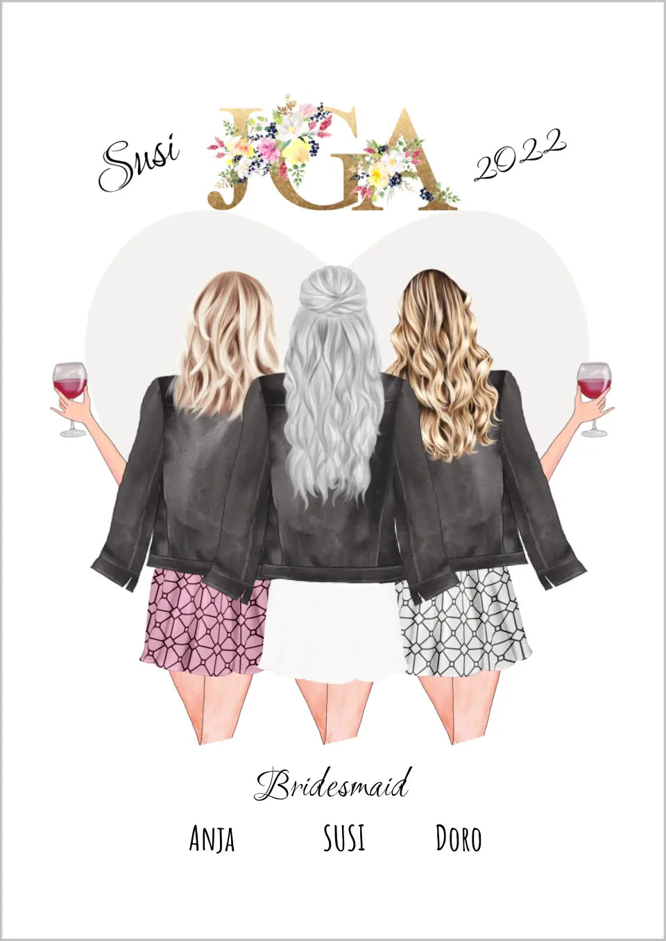 Junggesellinnenabschied Freundin Bild Geschenk Personalisiert, JGA Poster, Team Braut, Bridesmaid