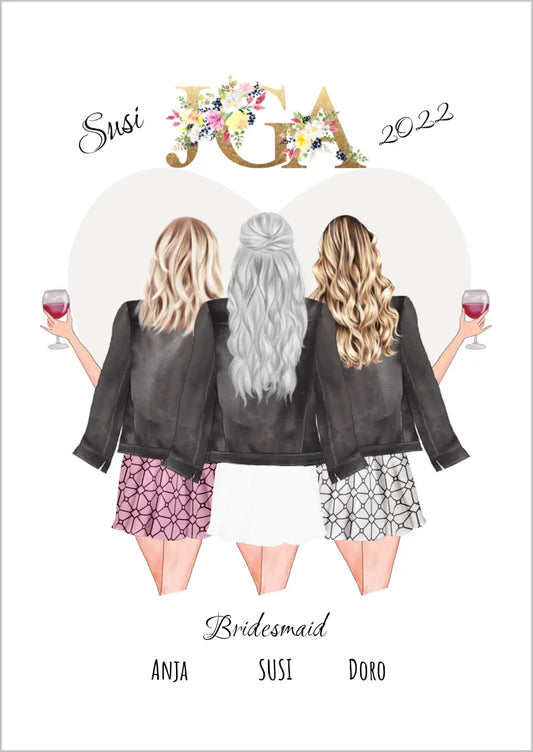 Junggesellinnenabschied Freundin Bild Geschenk Personalisiert, JGA Poster, Team Braut, Bridesmaid