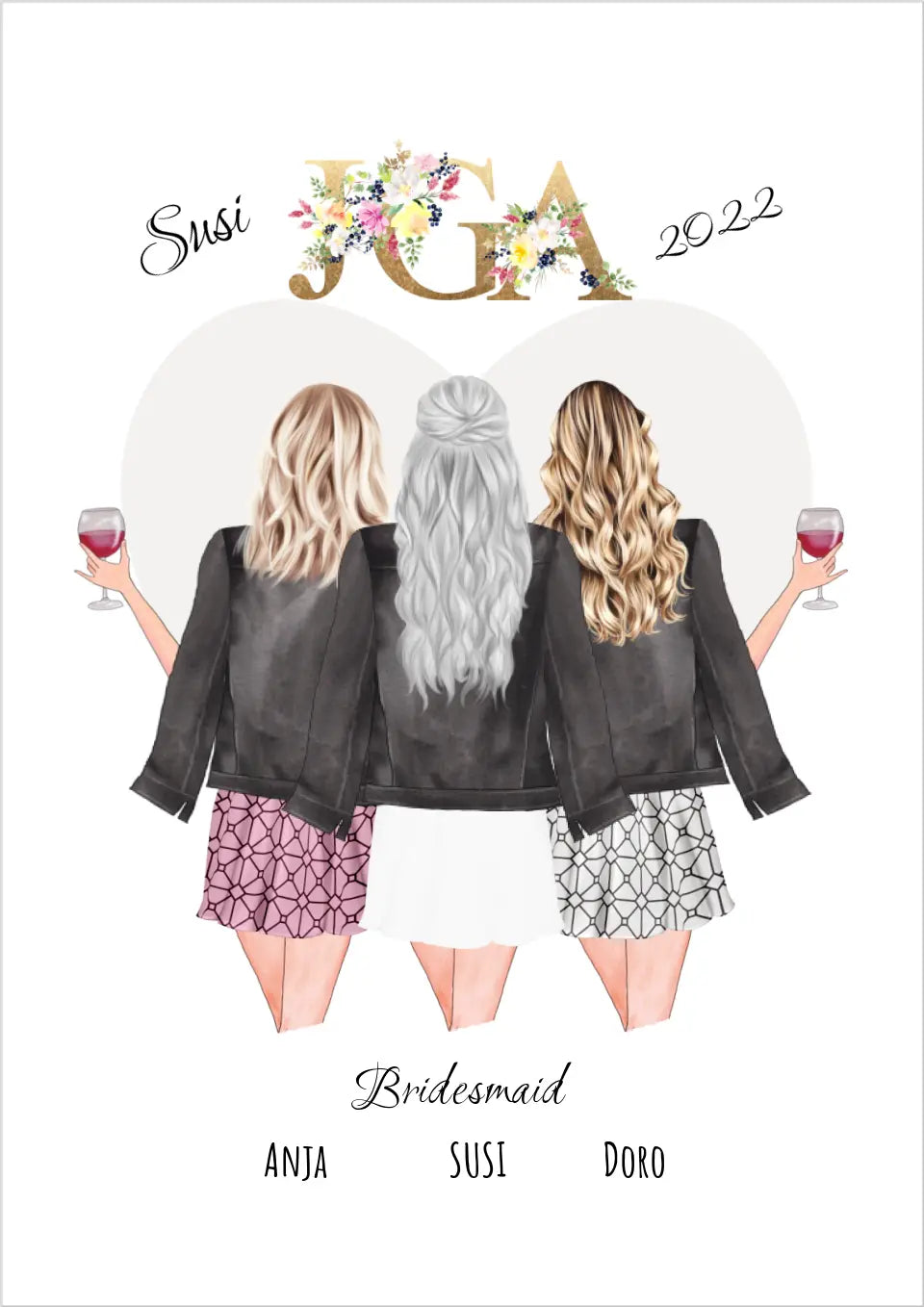 Junggesellinnenabschied Freundin Bild Geschenk Personalisiert, JGA Poster, Team Braut, Bridesmaid