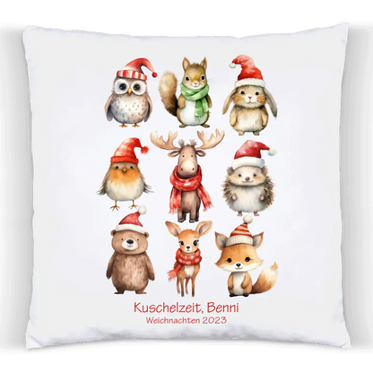 Nikolausgeschenk Weihnachtsgeschenk Kinder Deko Kissen personalisiertes Geschenk mit Waldtieren Namen und Wunschtext