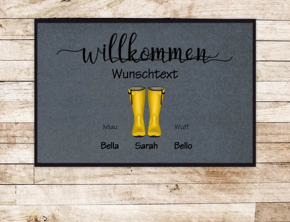 Personalisierte Fußmatte Gummistiefel Familie 1 Person mit Name & Wunschtext | Geschenk Familie