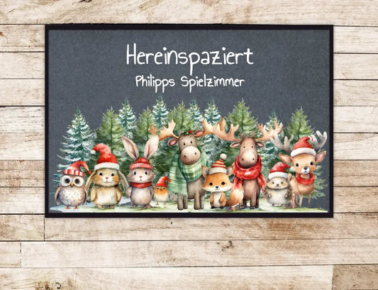 Weihnachtsfußmatte Personalisierte Fußmatte Kinder| Kinderfußmatte mit Name | Kinderzimmer Dekofußmatte